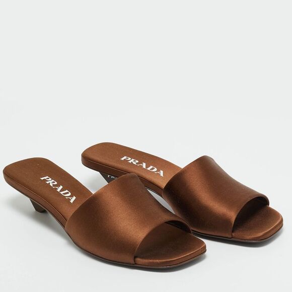 Prada Brown Satin Slide Sandals Size 36.5 - Picture 4 of 7